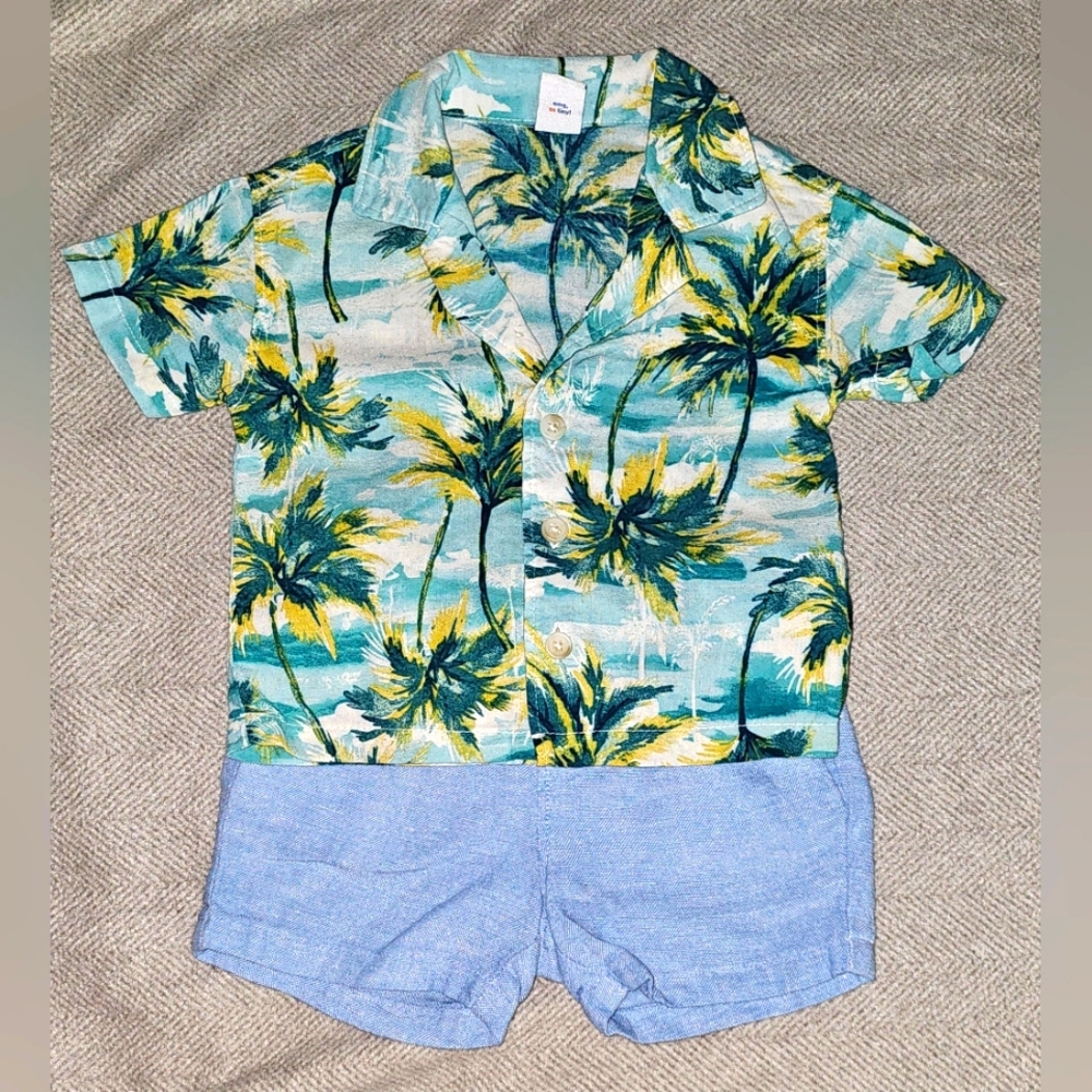 Old Navy Hawaiin Short-Sleeve Printed Shirt & Linen-Blend Shorts Set 3-6 Months